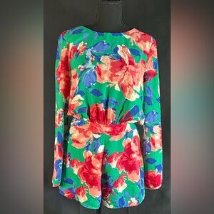 Lulus Floral Long Sleeve Romper Medium Open Back